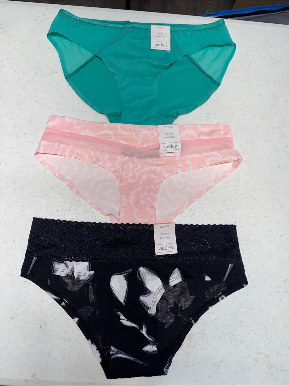 XS-Auden women's 3-Pack Bikini Briefs - Teal, Pink, Black Floral